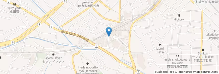 Mapa de ubicacion de 多摩警察署向ヶ丘遊園駅前交番 en Japón, Prefectura De Kanagawa, Kawasaki, Tama.