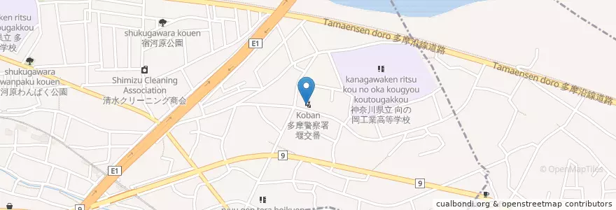 Mapa de ubicacion de 多摩警察署堰交番 en 일본, 가나가와현, 川崎市, 高津区.
