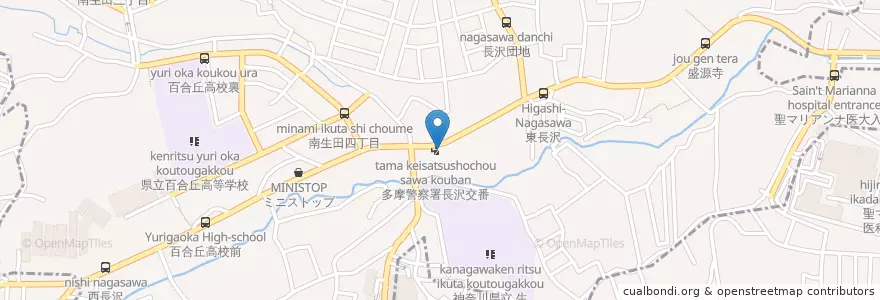 Mapa de ubicacion de 多摩警察署長沢交番 en Japan, Kanagawa Prefecture, Kawasaki, Tama Ward.