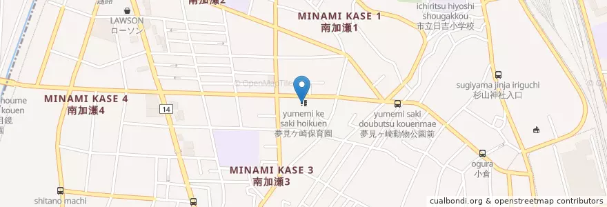 Mapa de ubicacion de 夢見ケ崎保育園 en Japan, Kanagawa Prefecture, Kawasaki, Saiwai Ward.