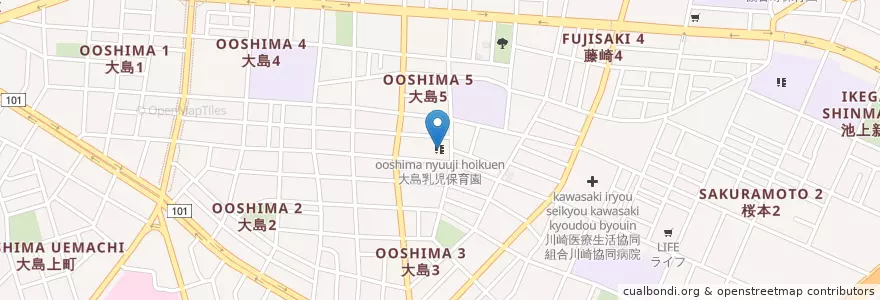Mapa de ubicacion de 大島乳児保育園 en Japan, Präfektur Kanagawa, 川崎市, 川崎区.