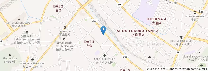 Mapa de ubicacion de 大船消防署台出張所 en Jepun, 神奈川県, 鎌倉市.