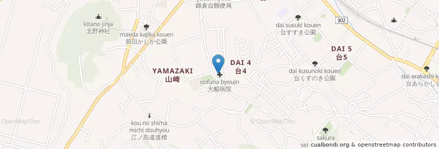 Mapa de ubicacion de 大船病院 en 일본, 가나가와현, 鎌倉市.