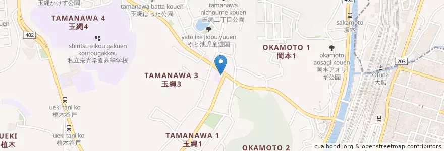 Mapa de ubicacion de 大船警察署玉縄交番 en 日本, 神奈川県, 鎌倉市.