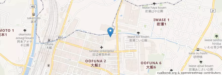 Mapa de ubicacion de 大船郵便局 en 일본, 가나가와현, 鎌倉市.