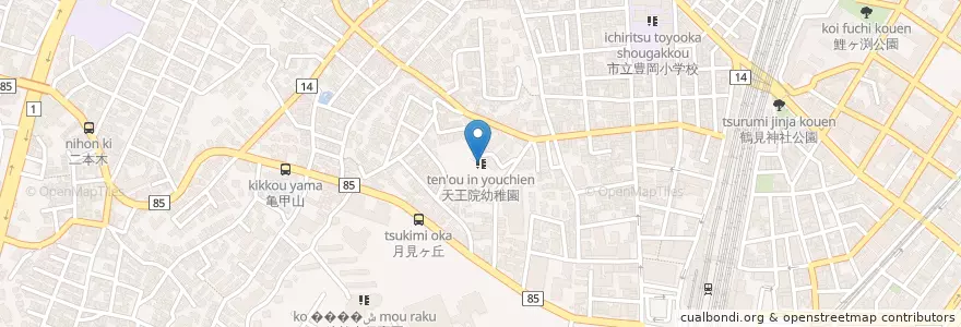 Mapa de ubicacion de 天王院幼稚園 en Japón, Prefectura De Kanagawa, Yokohama, 鶴見区.