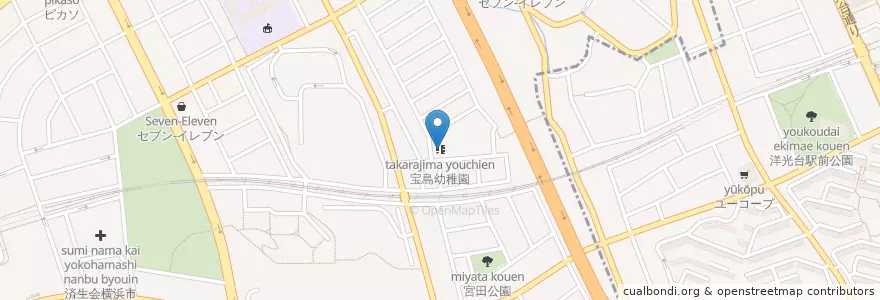 Mapa de ubicacion de 宝島幼稚園 en Japón, Prefectura De Kanagawa, Yokohama, 港南区.