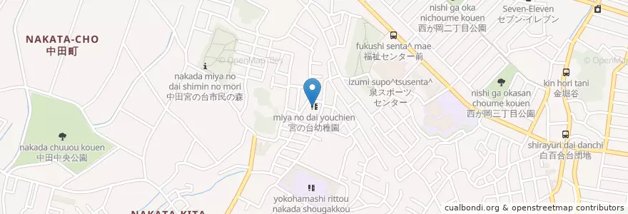 Mapa de ubicacion de 宮の台幼稚園 en Japan, Kanagawa Prefecture, Yokohama, Izumi Ward.