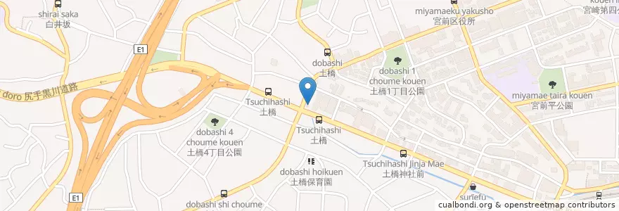 Mapa de ubicacion de 宮前警察署土橋連絡所 en Japón, Prefectura De Kanagawa, Kawasaki, 宮前区.