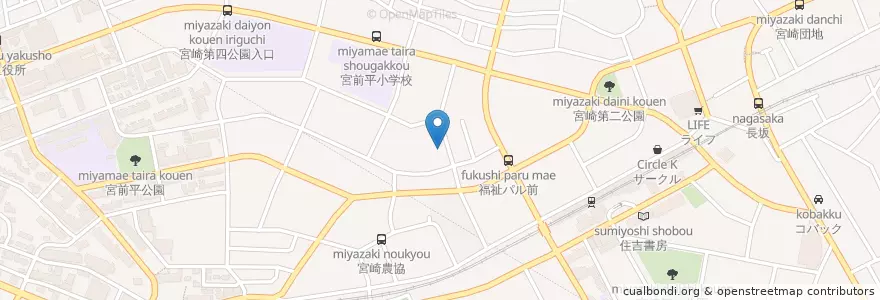 Mapa de ubicacion de 宮崎二葉幼稚園 en Japan, Kanagawa Prefecture, Kawasaki, Miyamae Ward.