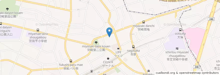 Mapa de ubicacion de 宮崎台幼稚園 en Japón, Prefectura De Kanagawa, Kawasaki, 宮前区.