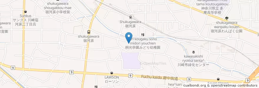 Mapa de ubicacion de 宿河原保育園 en Japão, 神奈川県, 川崎市, 多摩区.