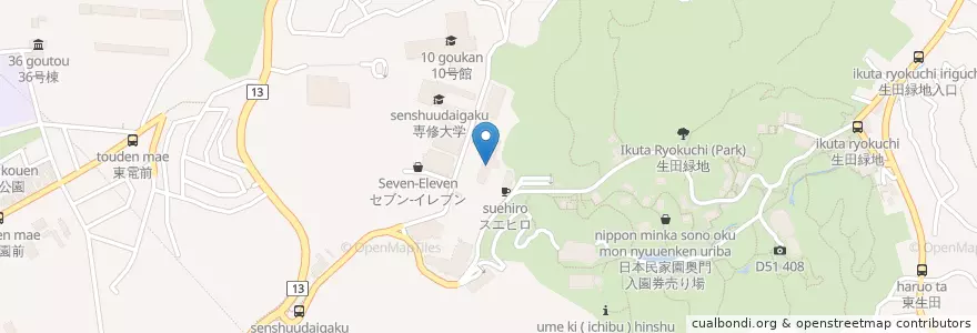 Mapa de ubicacion de 専修大学（商学部） en Japan, 神奈川県, 川崎市, 多摩区.