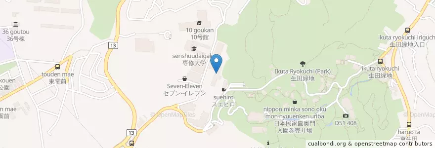 Mapa de ubicacion de 専修大学（法学部） en 일본, 가나가와현, 川崎市, 多摩区.