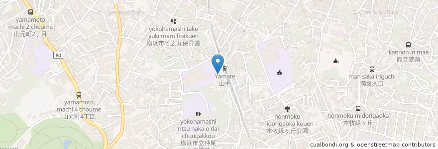 Mapa de ubicacion de 山手警察署山手駅前交番 en Япония, Канагава, Йокогама, Нака.