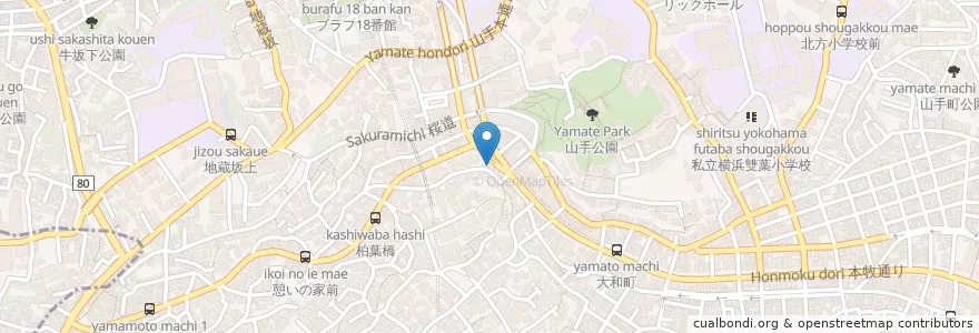 Mapa de ubicacion de 山手警察署麦田町交番 en ژاپن, 神奈川県, 横浜市, 中区.
