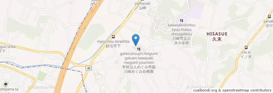 Mapa de ubicacion de 川崎めぐみ幼稚園 en Japonya, 神奈川県, 川崎市, 高津区.