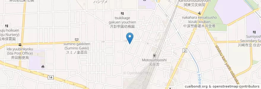 Mapa de ubicacion de 川崎ブレーメン通郵便局 en Jepun, 神奈川県, 川崎市, 中原区.