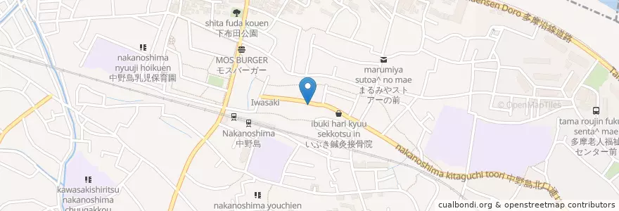 Mapa de ubicacion de 川崎中野島北郵便局 en Japan, Kanagawa Prefecture, Kawasaki, Tama Ward.