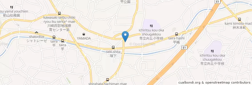 Mapa de ubicacion de 川崎向ヶ丘郵便局 en Japan, Präfektur Kanagawa, 川崎市, 宮前区.