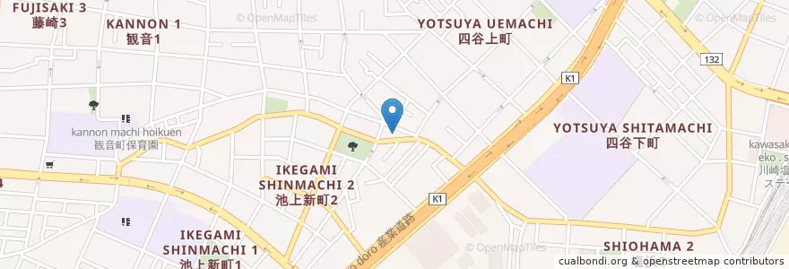 Mapa de ubicacion de 川崎四谷上町郵便局 en Japón, Prefectura De Kanagawa, Kawasaki, 川崎区.