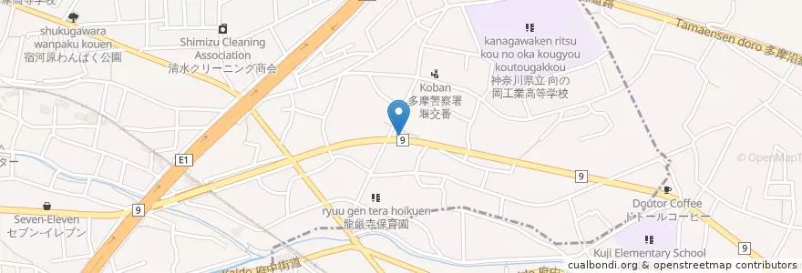 Mapa de ubicacion de 川崎堰郵便局 en Япония, Канагава, Кавасаки, Такацу.