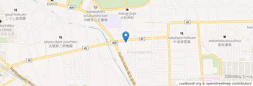 Mapa de ubicacion de 川崎小杉郵便局 en 일본, 가나가와현, 川崎市, 中原区.