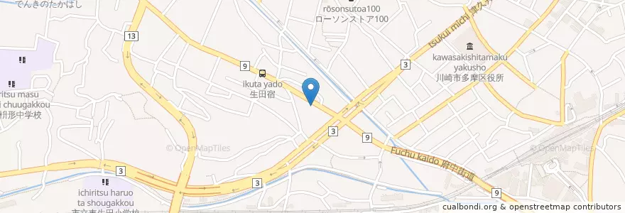 Mapa de ubicacion de 川崎市消防局多摩消防署 en 日本, 神奈川縣, 川崎市, 多摩区.
