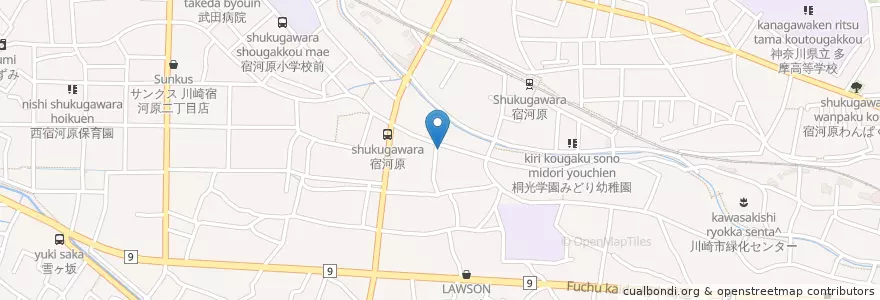 Mapa de ubicacion de 川崎市消防局多摩消防署宿河原出張所 en 日本, 神奈川縣, 川崎市, 多摩区.
