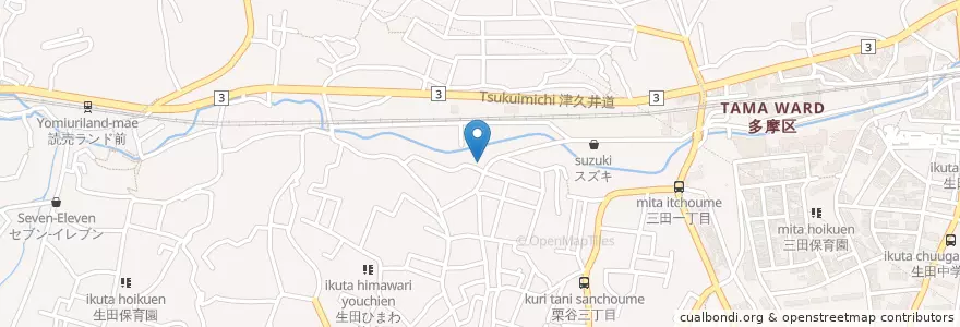 Mapa de ubicacion de 川崎市消防局多摩消防署栗谷出張所 en Japão, 神奈川県, 川崎市, 多摩区.