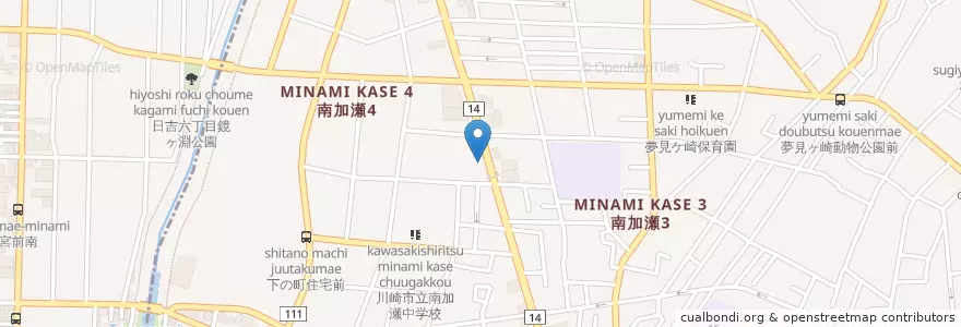 Mapa de ubicacion de 川崎市消防局幸消防署加瀬出張所 en Япония, Канагава, Кавасаки, Саиваи.