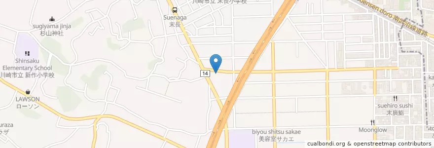 Mapa de ubicacion de 川崎市消防局高津消防署新作出張所 en Japonya, 神奈川県, 川崎市, 高津区.