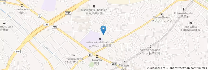 Mapa de ubicacion de 川崎市立高津図書館 en 일본, 가나가와현, 川崎市, 高津区.