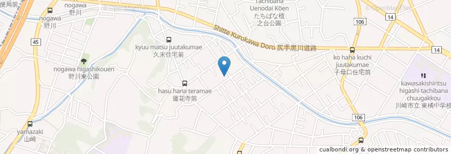 Mapa de ubicacion de 川崎市立高津図書館橘分館 en Japón, Prefectura De Kanagawa, Kawasaki, 高津区.
