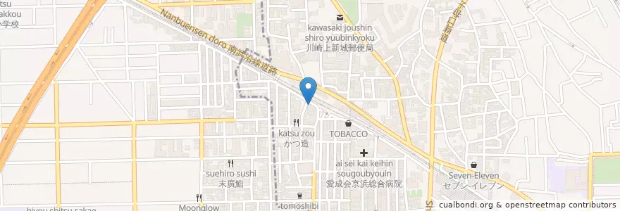 Mapa de ubicacion de 川崎新城郵便局 en Japan, Kanagawa Prefecture, Kawasaki, Nakahara Ward.