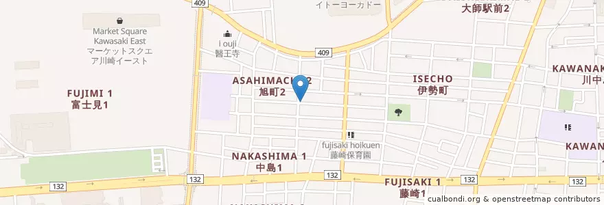 Mapa de ubicacion de 川崎旭町郵便局 en اليابان, كاناغاوا, 川崎市, 川崎区.
