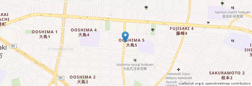 Mapa de ubicacion de 川崎東大島郵便局 en اليابان, كاناغاوا, 川崎市, 川崎区.