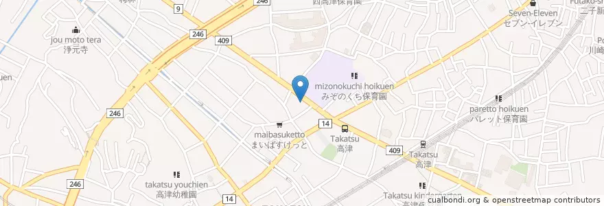 Mapa de ubicacion de 川崎溝ノ口郵便局 en Japón, Prefectura De Kanagawa, Kawasaki, 高津区.