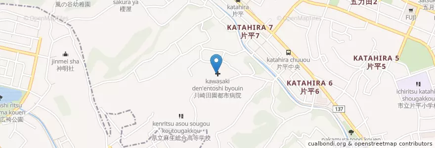 Mapa de ubicacion de 川崎田園都市病院 en Jepun, 神奈川県, 川崎市, 麻生区.