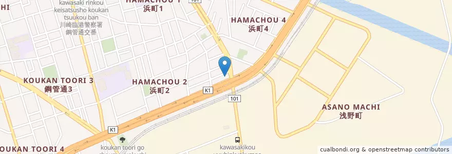 Mapa de ubicacion de 川崎臨港警察署浜町交番 en Japan, 神奈川県, 川崎市, 川崎区.