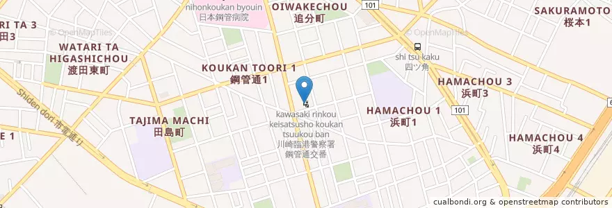 Mapa de ubicacion de 川崎臨港警察署鋼管通交番 en Japan, Kanagawa Prefecture, Kawasaki, Kawasaki Ward.