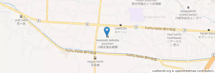 Mapa de ubicacion de 川崎若葉幼稚園 en 日本, 神奈川縣, 川崎市, 多摩区.
