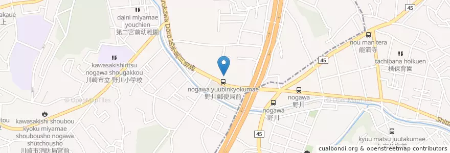Mapa de ubicacion de 川崎野川郵便局 en 일본, 가나가와현, 川崎市.