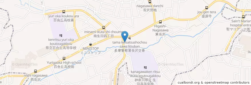 Mapa de ubicacion de 川崎長沢郵便局 en Japan, 神奈川県, 川崎市, 多摩区.
