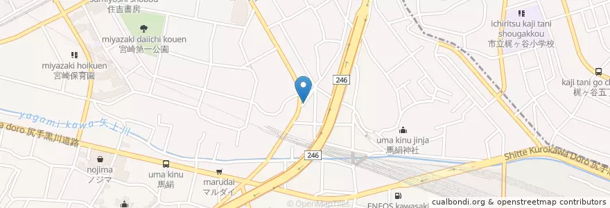 Mapa de ubicacion de 川崎馬絹郵便局 en Japan, Kanagawa Prefecture, Kawasaki, Miyamae Ward.