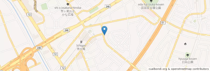 Mapa de ubicacion de 市ヶ尾駅前郵便局 en Jepun, 神奈川県, 横浜市, 青葉区.