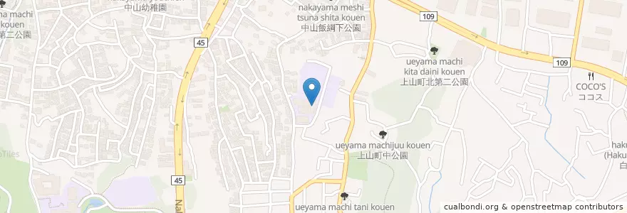 Mapa de ubicacion de 横浜市立上山小学校 en اليابان, كاناغاوا, 横浜市, 緑区.