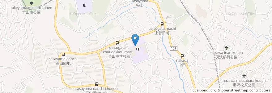 Mapa de ubicacion de 横浜市立上菅田中学校 en Japón, Prefectura De Kanagawa, Yokohama.