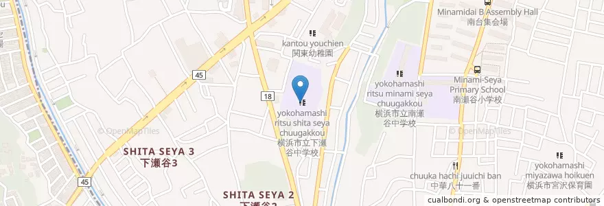 Mapa de ubicacion de 横浜市立下瀬谷中学校 en 일본, 가나가와현, 요코하마시, 瀬谷区.