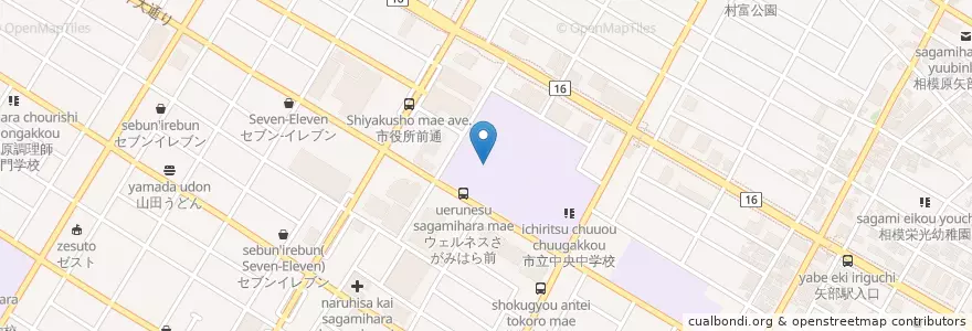 Mapa de ubicacion de 市立中央小学校 en Japon, Préfecture De Kanagawa, 相模原市, 中央区.